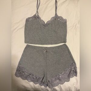 Grey Lace Trim Loungewear/Sleepwear Set